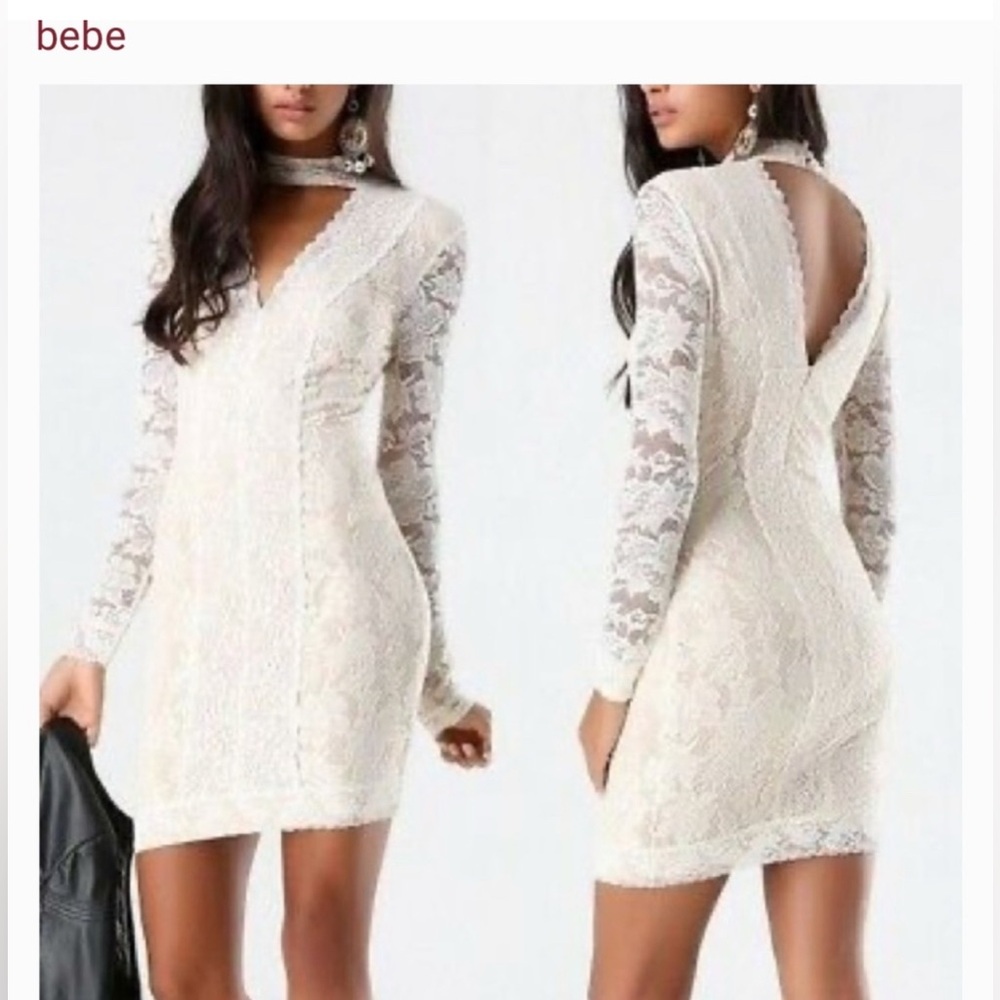 Bebe white lace dress with choker detail Size XS